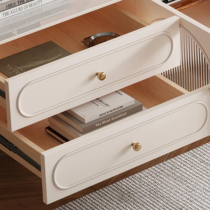 Meuble télé moderne en bois manufacturé blanc, H 19,29 po x L 70,87 po x l 15,75 po