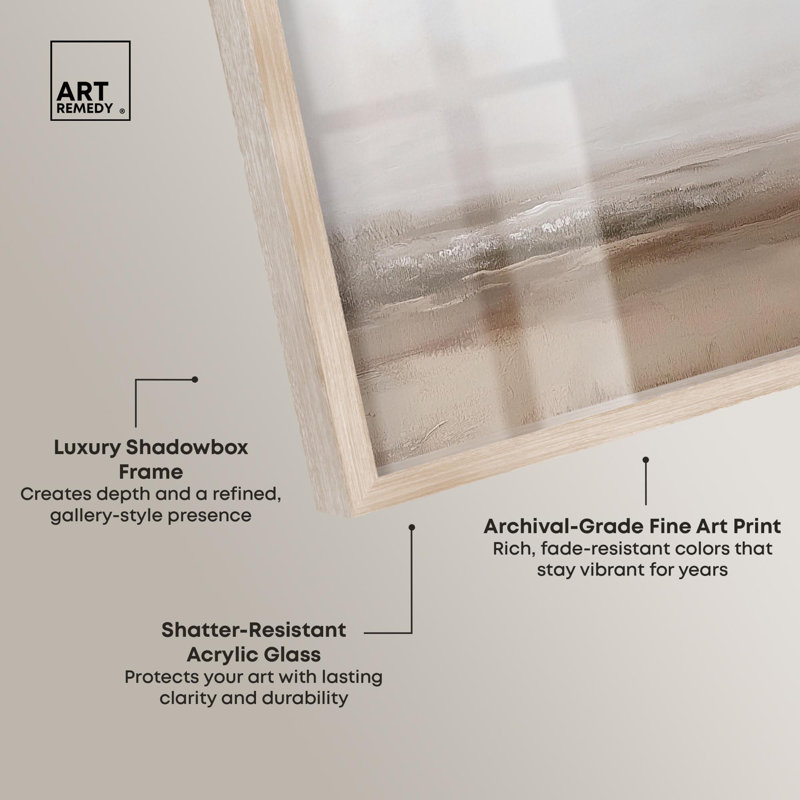 «Quietude I Shadowbox Print Vintage Art» par Art Remedy, H 37 po x l 46 po, Crème, crème