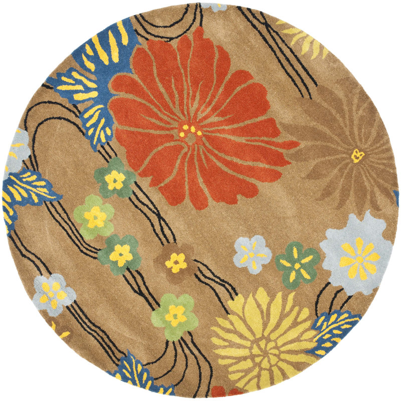 Tapis brun / multicolore en laine touffeté à la main Clovill, Rond 8 pi