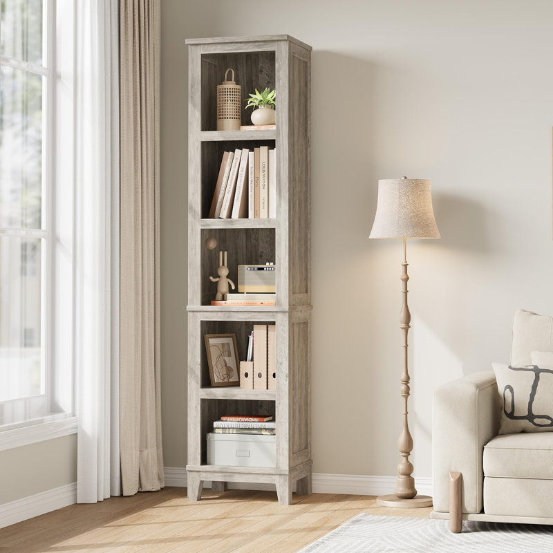 Ensemble de 2 bibliothèques étroites grises vintage, étagères ouvertes, rangements gain de place pour salon, chambre, bureau, couloir, entrée, appartement