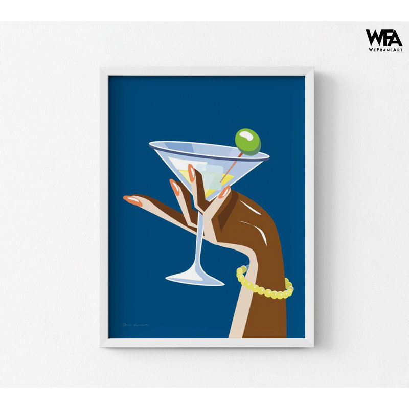 Art de Martini rétro bleu, impression d'art mural de verres à manger Martini, art de conception de Martini, impression d'affiche de bar de cuisine