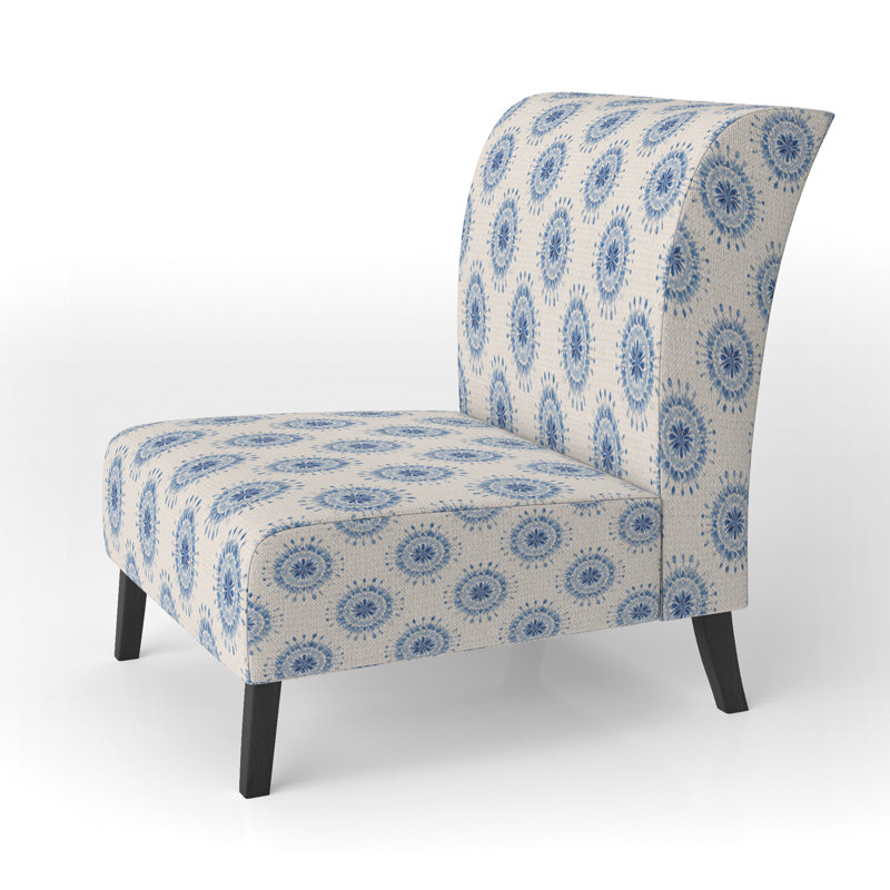 Fauteuil de chambre abstrait en tissu bleu et beige, Pantoufle sans accoudoirs