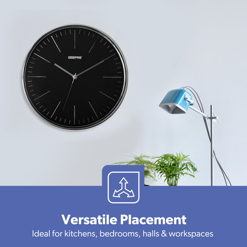 GEEPAS 3D Number Wall Clock Black Analog Silent Timepiece
