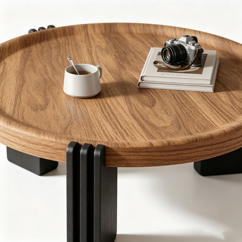 Table basse ronde de 35 po en bois massif pour table de salon, conception circulaire