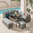  6 Pcs L-Shaped Patio Furniture Set Dining Table And Ottoman All Weather Wicker Outdoor Sectional Sofa Conversation Set