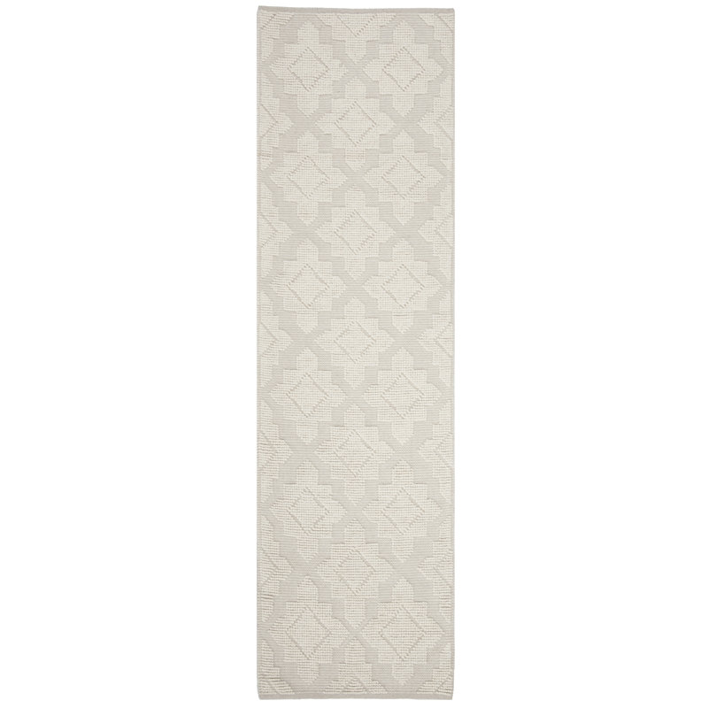 Tapis en laine et coton ivoire à motif géométrique tissé à la main Vermont, Tapis de couloir 2 pi 3 po x 8 pi
