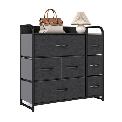 Eriska Steel Frame Chest of Drawers bedroom drawers with 7 Drawers & Wood Top