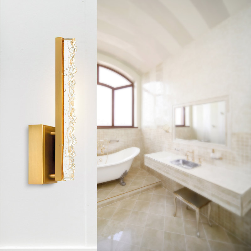 Integrated LED 5" Brass Modern Wall Light with Handmade Textured Glass for Living Room Hallways Entryway Bedroom, Brass