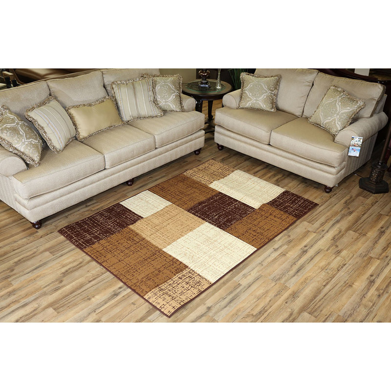 Tapis géométrique à carrés contemporains, Rectangle 7 pi 10 po x 9 pi 10 po