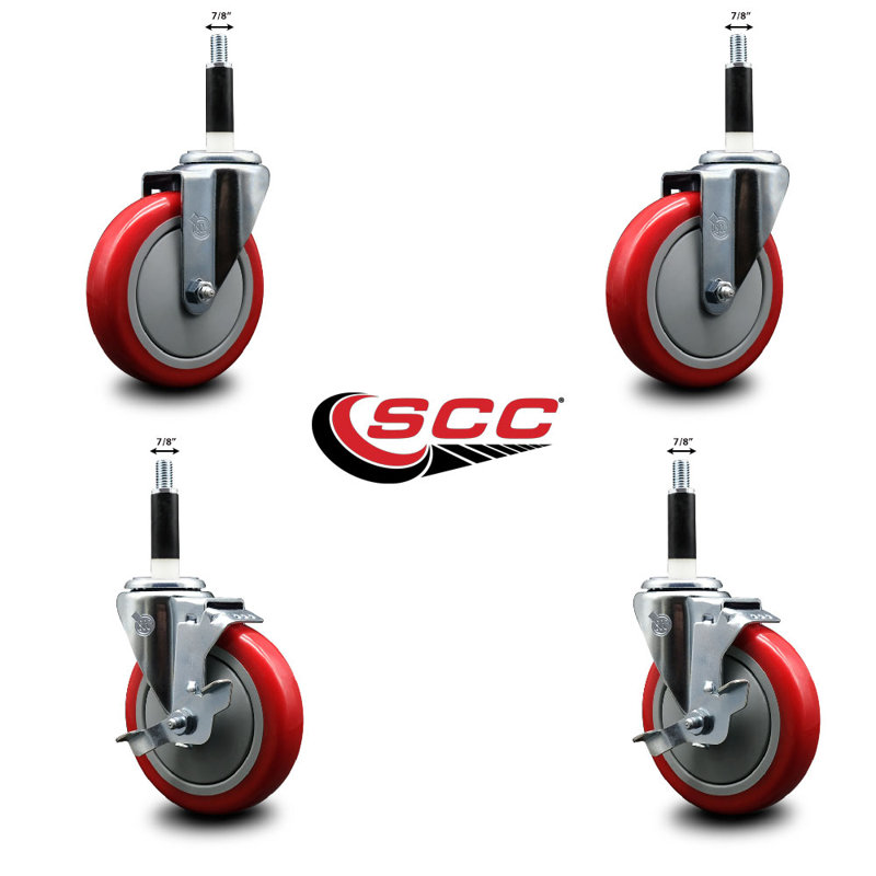 Ensemble de roulettes extensibles en poly sur roues pivotantes 7/8 pouces 2 freins SCC