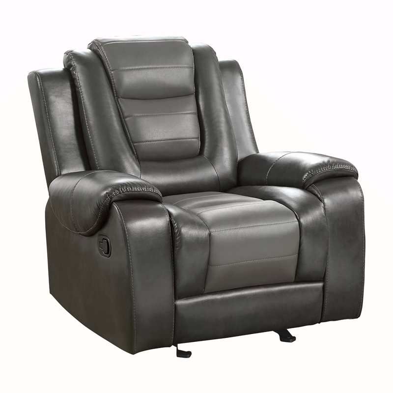 Modern Luxury Chair Glider Reclining 1Pc Formal Living Room Furniture Premium Faux Leather Upholstery Comfortable Two-Tone Gray Finish