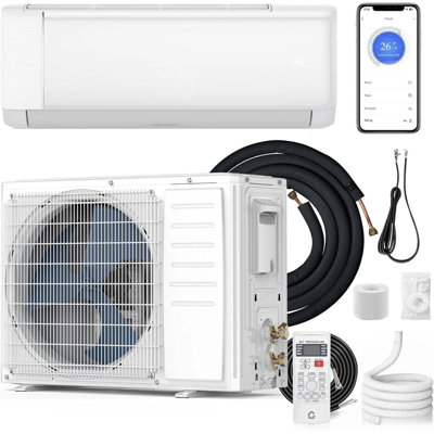 12000 BTU Ductless Mini Split AC Heat Pump 21 SEER2 WiFi R32 4-Way Swing Black