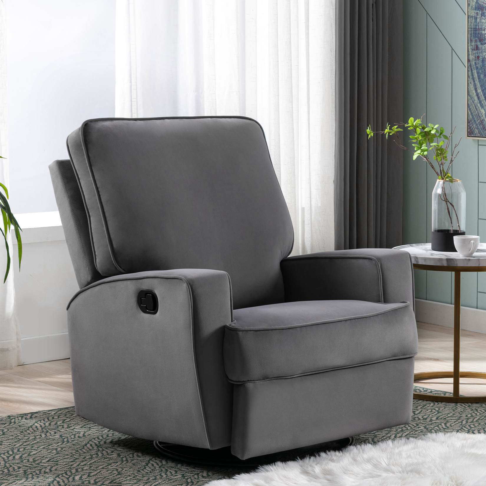 Ebern Designs Nassi Upholstered Swivel Recliner Chair With Rocking ...