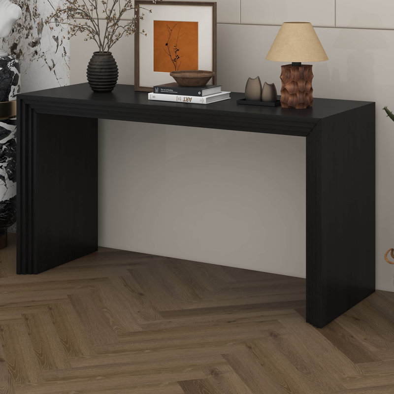 Console 59,2 po avec motif rayé unique, table d'entrée étroite en panneau de fibres à densité moyenne, placage en bois massif de paulownia
