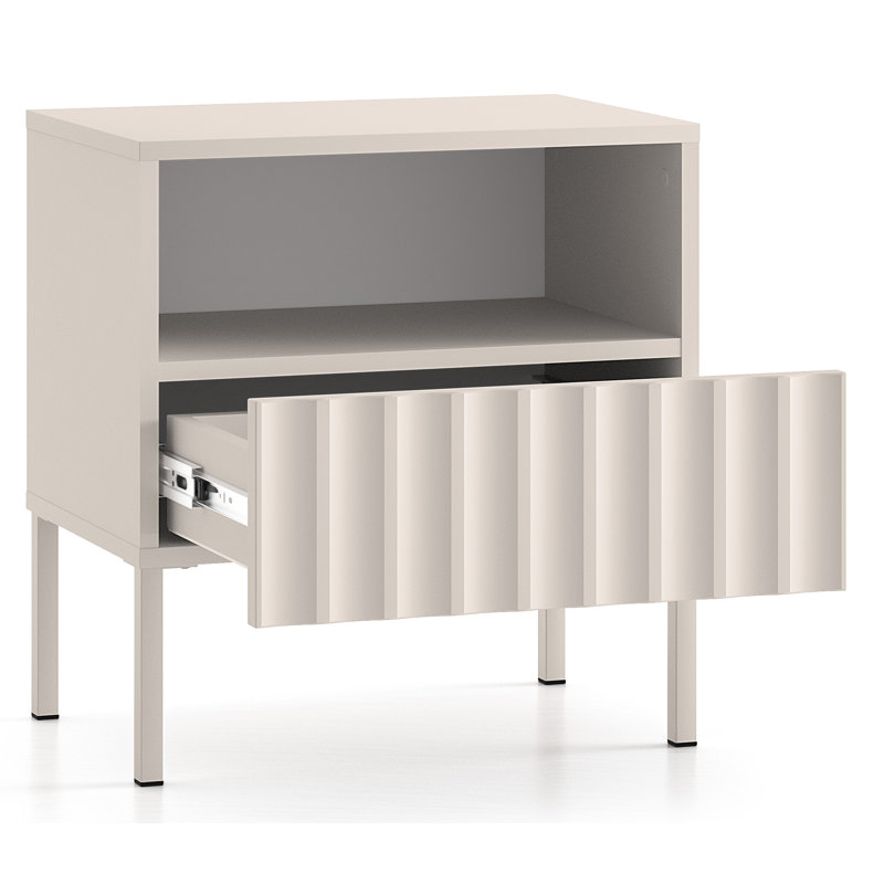 Nightstand with Fluted Fronts 50 cm Light Beige