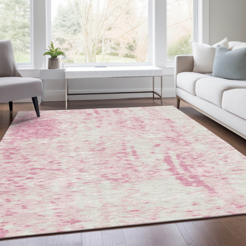 Tapis rose Prisco lavable à la machine de qualité supérieure, Rectangle 10 pi x 14 pi