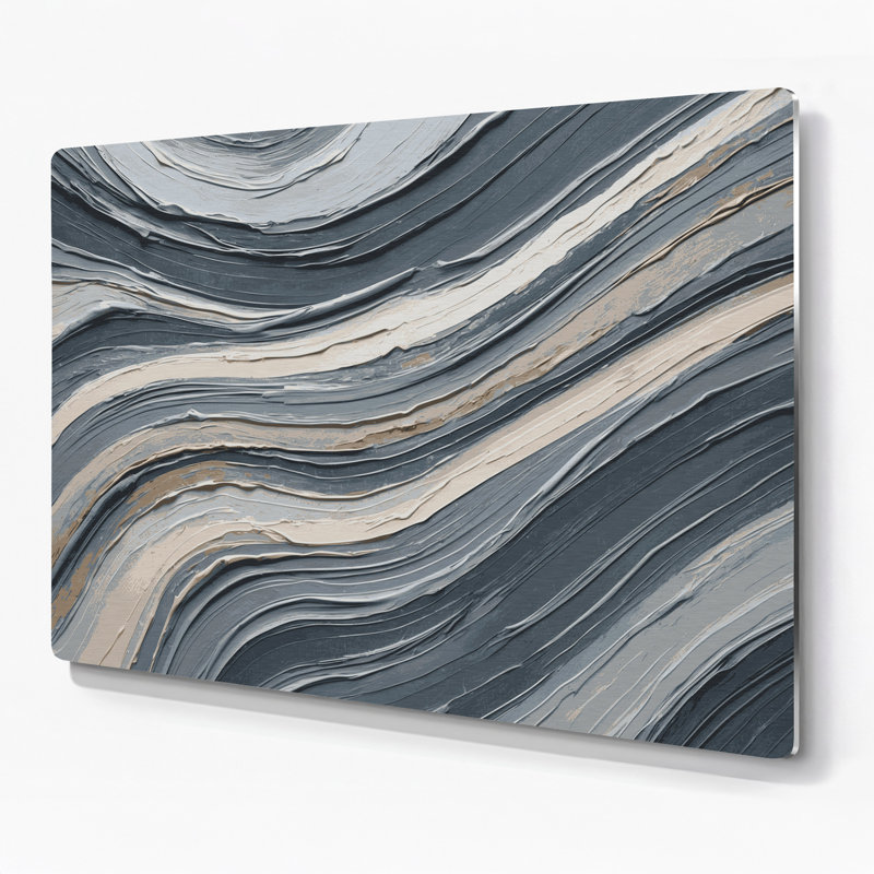 Art mural horizontal horizontal en pierre rayé gris clair et métal noir, H 12 po x l 18 po