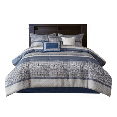 7 Piece Jacquard Comforter Set Navy