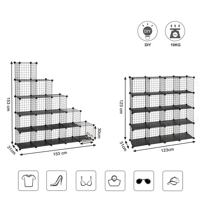Mccroy Iron Cube Bookcase, Black, 123cm H x 123cm W x 31cm D