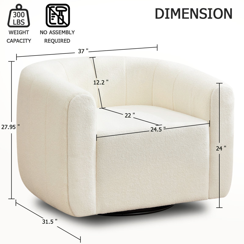 37” Wide Upholstered Swivel Chair, Beige Polyester