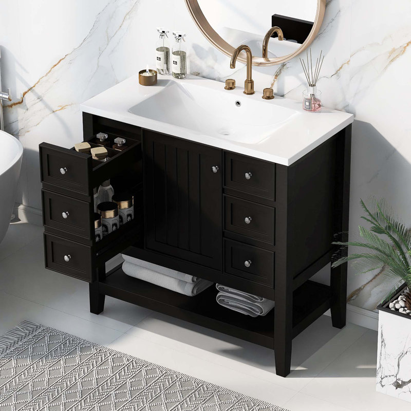 Meuble-lavabo simple 36 po avec plateau Raydan, Noir