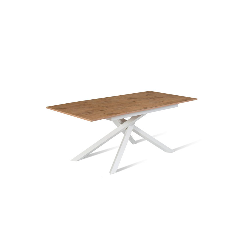 Daequon Extendable Oak Metal Base Dining Table, Oak Wood, White