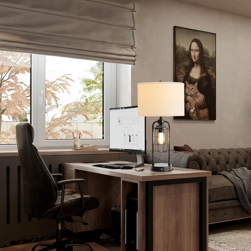 Ensemble de 2 lampes de table industrielles avec ports USB, lampe de chevet à intensité variable à 3 réglages tactiles avec veilleuse, lampe de table de chevet rustique pour le salon, la chambre et le bureau