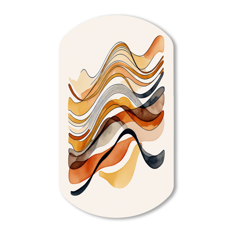 «Burnt Orange Waves Abstract I - Minimalisme cylindrique, impression murale, décoration murale asymétrique en métal orange