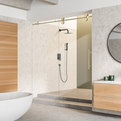 78 in. H Single Added Frameless Shower Door with Header and Clear Glass