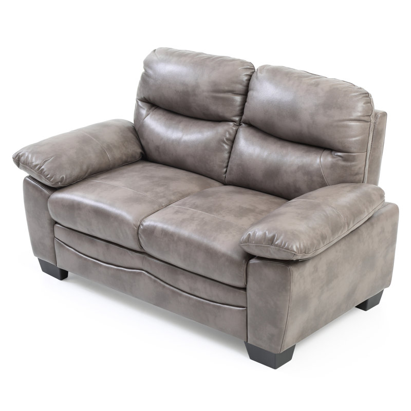 Mouton Faux Leather Pillow Top Arm Loveseat, Gray Faux Leather, 35"H x 78"W x 33"D