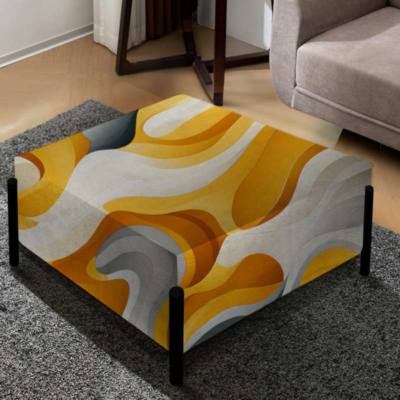 Grand repose-pieds carré abstrait jaune et blanc Fusion Waves Fusion