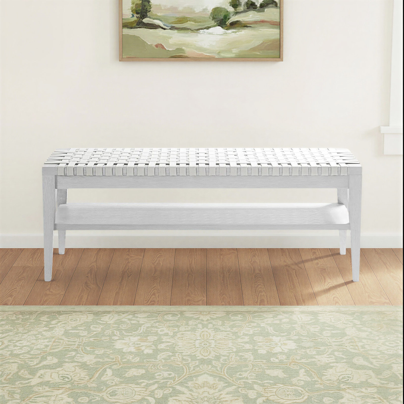 Staycation Woven Bench, White