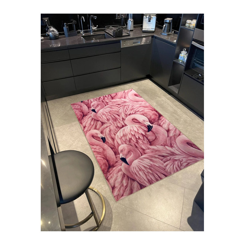 Pink Themed Flamingo Family Patterned Creative Modern Decorative Carpet, Round 5'