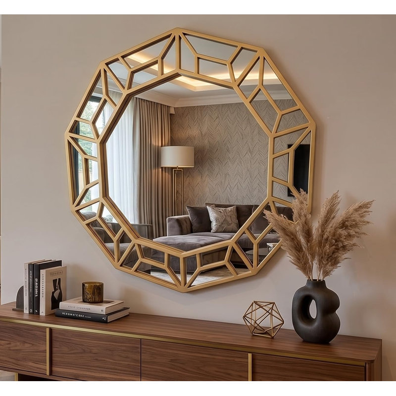 Plastic Round Wall Mirror, Gold