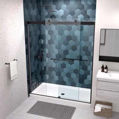 Bypass Shower Door, Sliding Door, With 5/16" Tempered Glass And Matted Black Finish 4874