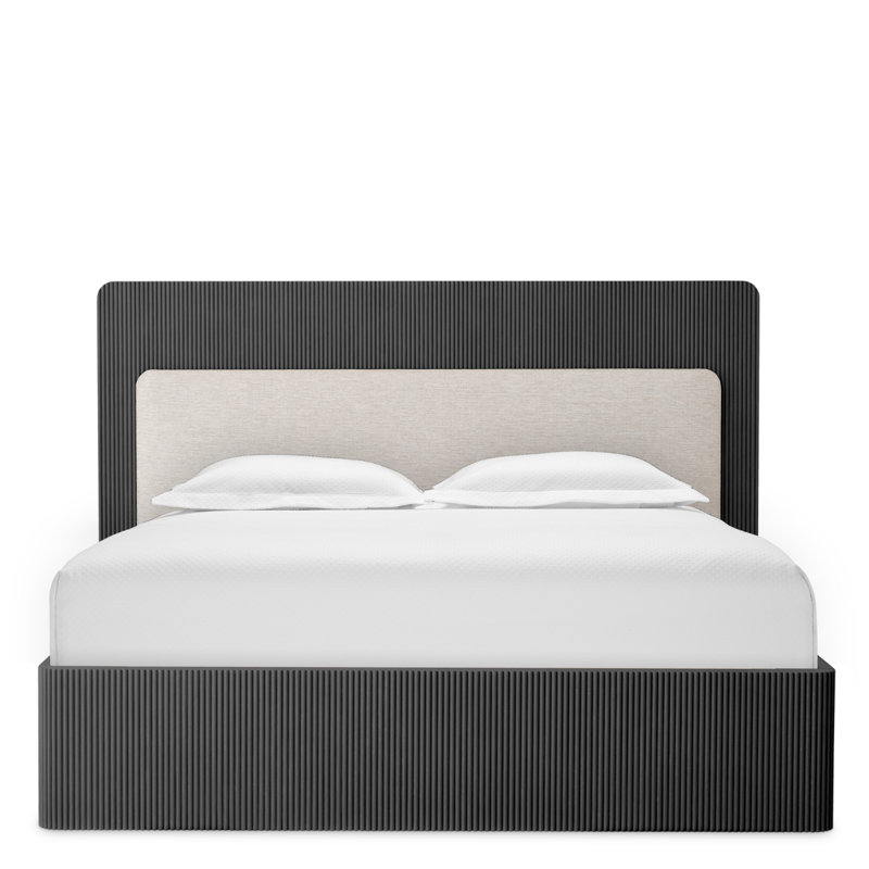 Dimitrios Upholstered Bed, Charcoal Gray Oak/Durini Natural, Queen