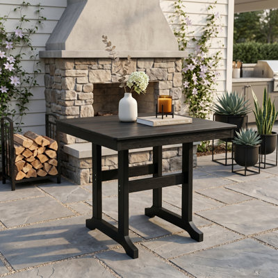 35" HDPE Outdoor Patio Dining Table with Umbrella Hole, Black