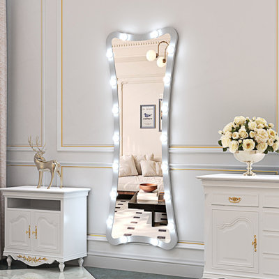 Miroir pleine grandeur avec lumières, miroir de meuble-lavabo complet avec 3 modes de couleur, miroir de plancher