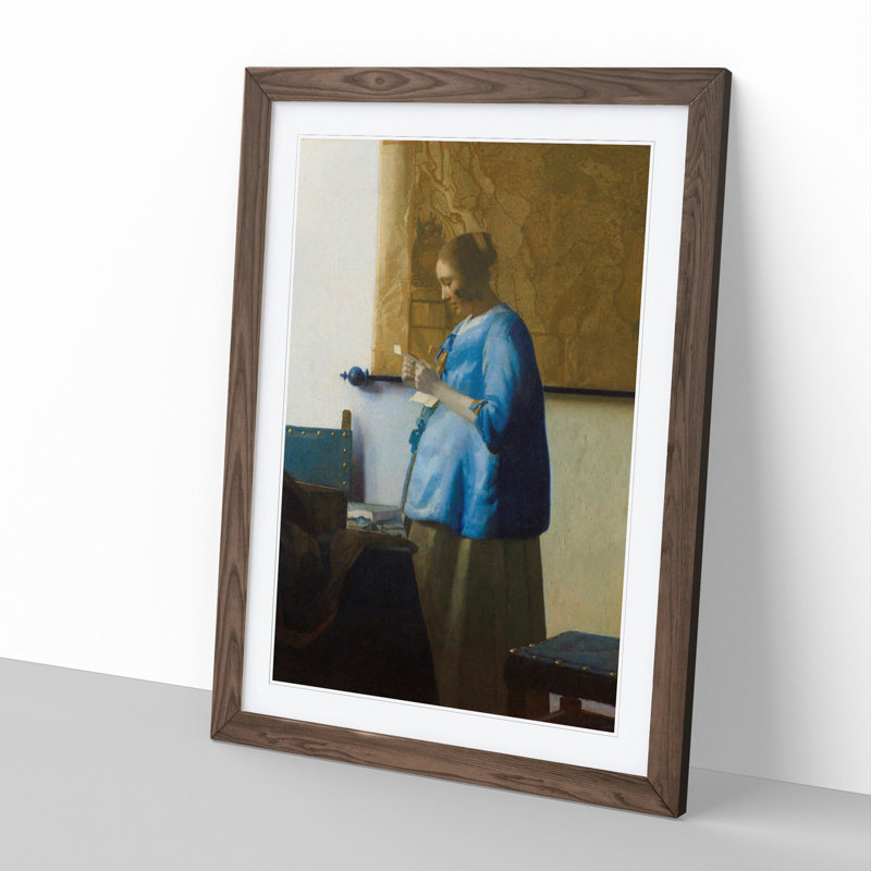 Woman Reading a Letter by Johannes Vermeer - Picture Frame Painting, 48cm H x 36cm W x 2cm D, Walnut Framed