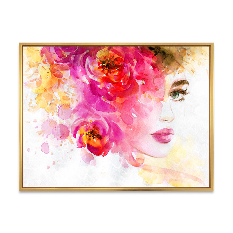 Art floral sur toile, H 34 po x l 44 po x P 1,5 po, Cadre flottant doré