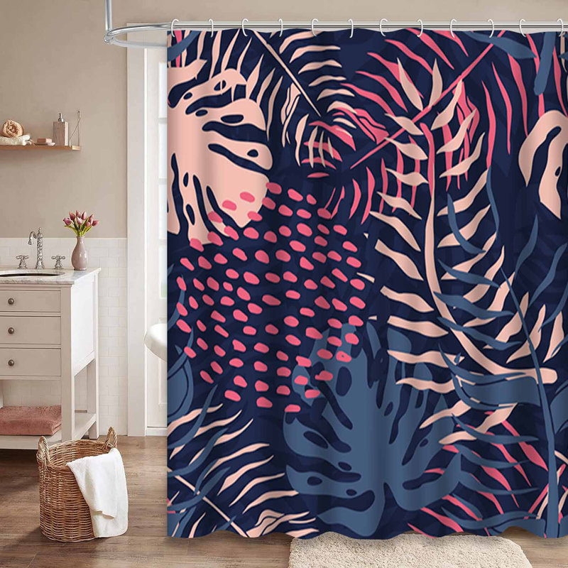 Rideau de douche tropical à motif de feuilles de palmier tropicales avec 12 crochets, L 72 po x l 72 po
