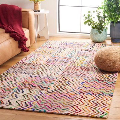 Tapis géométrique beige / brun en laine / coton touffeté à la main Anaheim