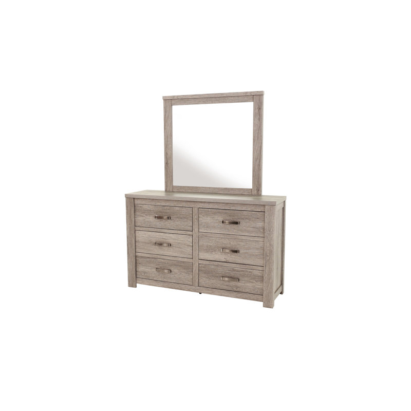 Mobilier de chambre rustique gris clair à 6 tiroirs avec poignées en métal style rustique 1pc