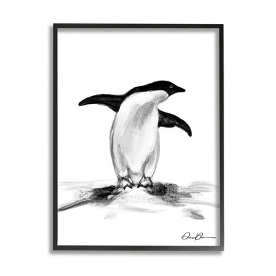 Adorable pingouin sur un monticule de neige, oiseau tuxedo arctique par Daphne Polselli - reproduction d'art sur cadre flottant