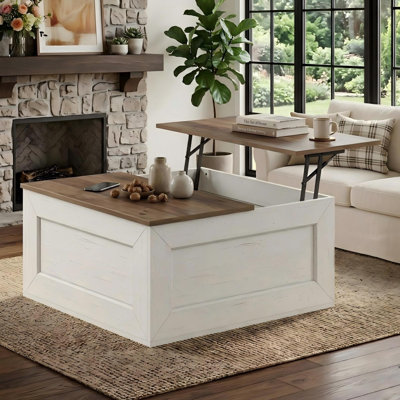 Jareal Square Coffee Table with Hidden Storage, Farmhouse Coffee Table,Lift Top Coffee Table for Living Room