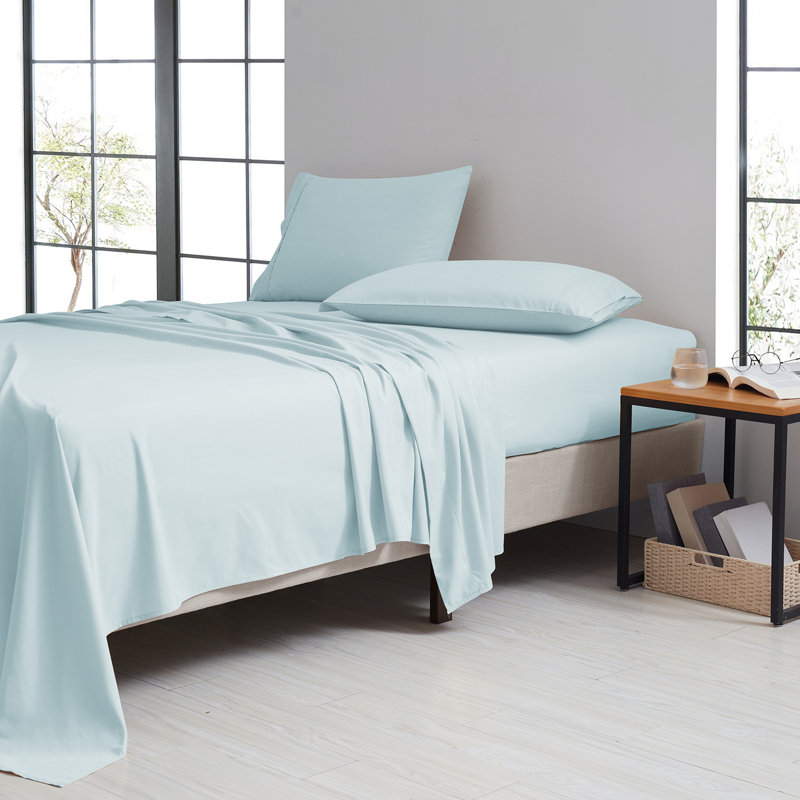 Aqua Blue Organic Bamboo and Microfiber Queen Sheet Set