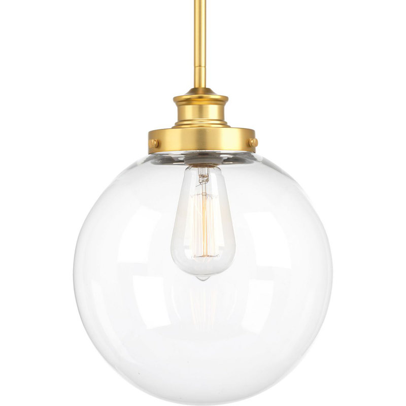 Luminaire suspendu en forme de globe à une lumière Westland, Laiton naturel, H 15 po x l 12 po x P 12 po