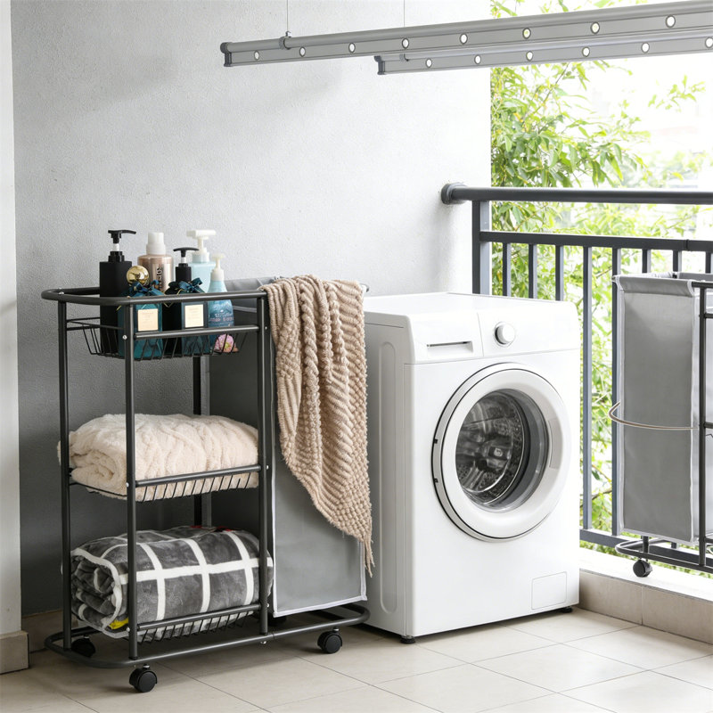 Laundry Cart, Three-Layer Laundry Basket With Wheels, Can Be Placed Between The Washing Machine And Dryer, Heavy-Duty Rolling Laundry Basket, Equipped With A 45 Liter Laundry Bag, Suitable For Narrow Spaces Such As Laundry Rooms, Bathrooms, And Bedrooms