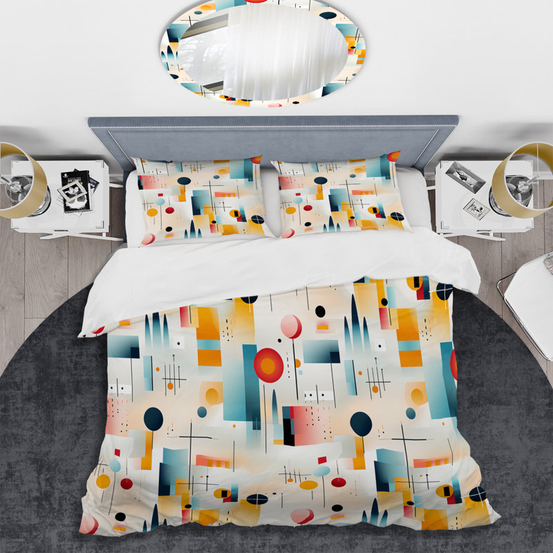 Ensemble de housse de couette en microfibre Allaya orange / bleu / beige, Housse de couette simple + 1 taie décorative stan