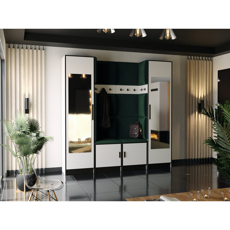 Aniseto Hall Tree 53.2cm Wide with Bench, White/Green